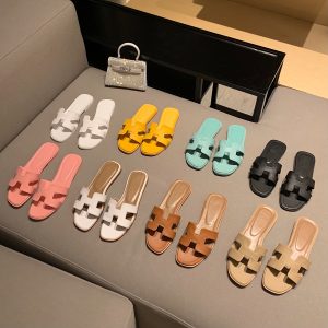 Domiuer Women's Flat Leather Slippers Summer 2022