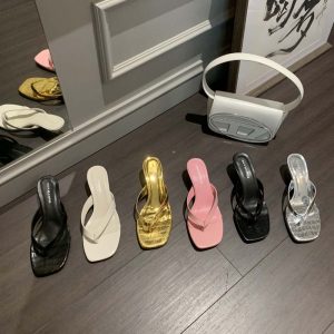 French Elegant Kitten Heel Square Toe Open Toe Slide Sandals for Women
