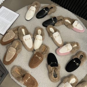 Classic Horsebit Rabbit Fur Slippers