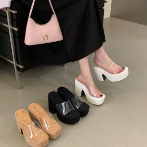 BUBUFLY Women's Clear Platform High Heel Sandals 2026 Spring Summer New Fashion Wedge Waterproof Raised Heel Sandals for Petite Women