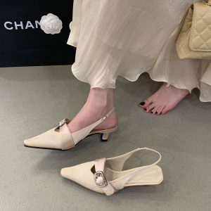 2026 New Women's Sandals Low Heel Backless Square Toe French Style Comfortable Office Shoes