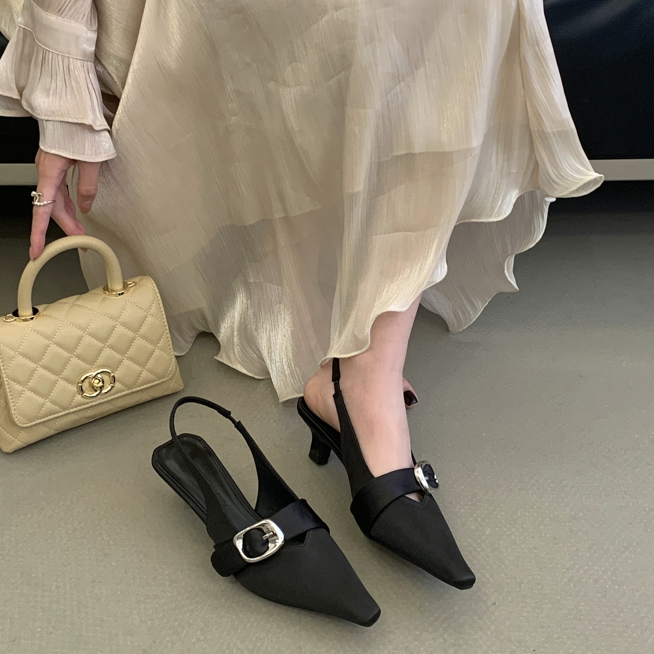 2026 New Women's Sandals Low Heel Backless Square Toe French Style Comfortable Office Shoes - Image 5