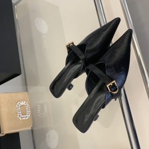 2026 New Women's Slip-On Low Heel Shoes with Buckle, Square Toe, French Style, Comfortable Commuter Sandals